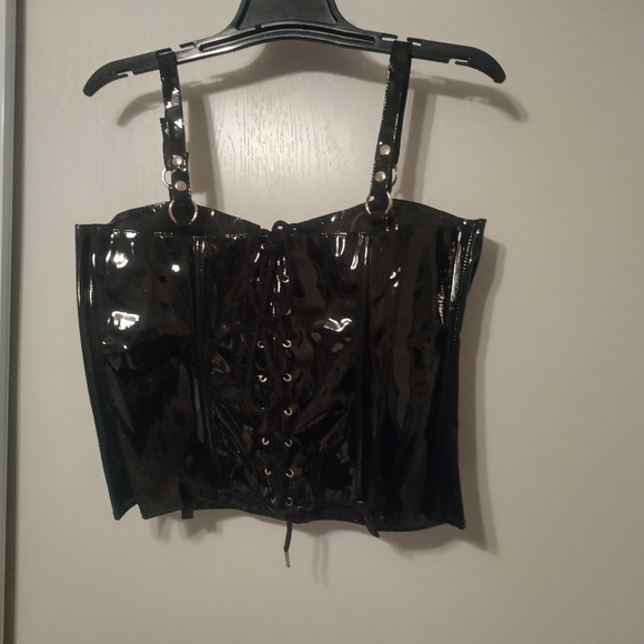 ELEGANT MOMENTS LEATHER Vinyl Overbust Corset Top size 38/1X - Picture 2 of 8